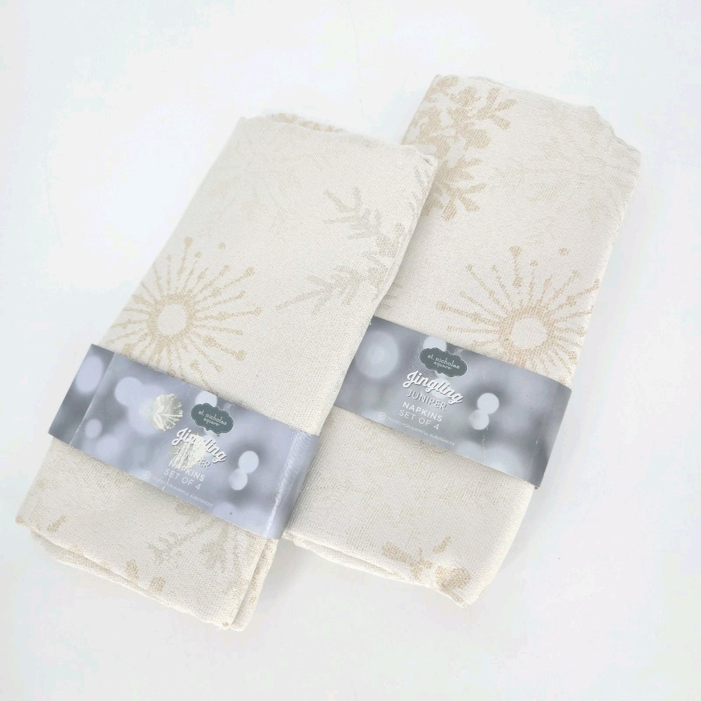 St Nicholas Square Jingling Juniper Metallic Snowflake Napkins Set of 8 NEW NTW